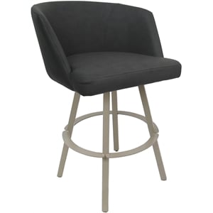 Pemberly Row Counter Bar Stool Swivel Metal 26&quot Seat in Vinyl Charcoal -Beige