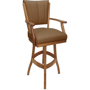 Pemberly Row Leather Extra Tall Solid Wood Bar Stool 34&quot Seat in Brown on Honey