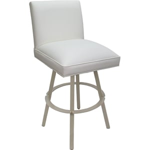 Pemberly Row Swivel Metal Extra Tall Stool 34&quot Seat in White Vinyl with Beige