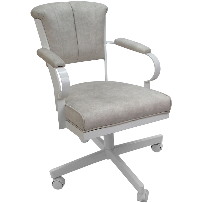 Pemberly Row Swivel Tilt Metal Caster Chair in Smoke Beige with White Base