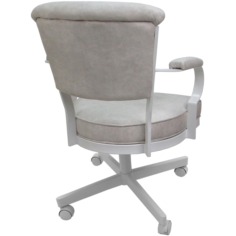 Pemberly Row Swivel Tilt Metal Caster Chair in Smoke Beige with White Base