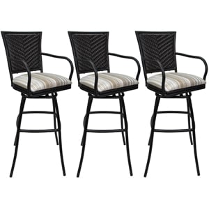 Pemberly Row Set of 3 Outdoor Indoor Counter Stools in White with Black