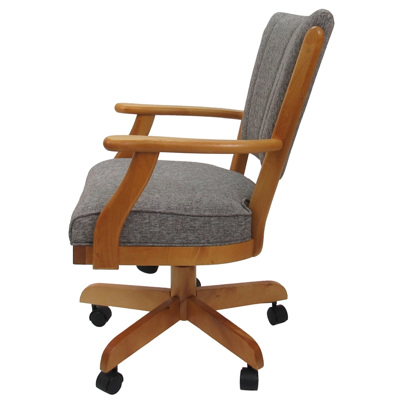 Pemberly Row Caster Solid Wood Dining Chair in Gray with Honey Frame