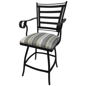 Pemberly Row Swivel Counter 26&quot Outdoor Bar Stool Arms-Linen Sun -Black Metal