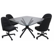 Pemberly Row Dinette Swivel Caster Chairs - Clear Glass in Black Vinyl & Black