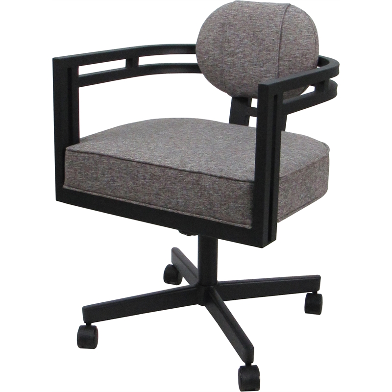 Pemberly Row Swivel Metal Dining Caster Chair in Gray with Black