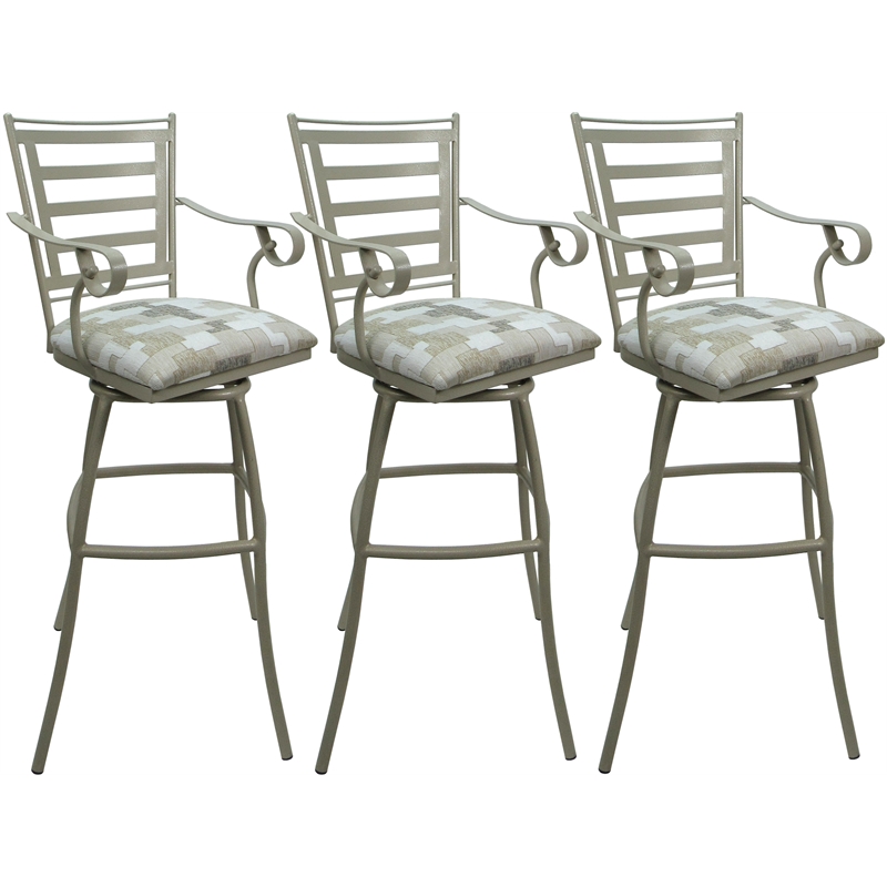 Pemberly Row Set of 3 Outdoor Indoor Extra Tall Stool - Arms in White with Beige