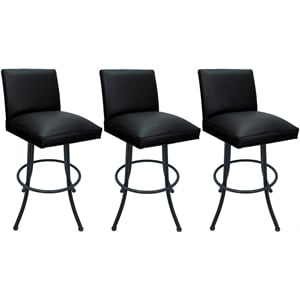 Pemberly Row Set of 3 Swivel Metal Bar Stools - Noam in Black Vinyl with Gray