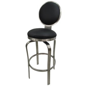 Pemberly Row 30&quot Contemporary Stainless Steel Swivel Bar Stool in Black
