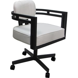 Pemberly Row Swivel Metal Dining Caster Chair in White Vinyl with Gray Frame