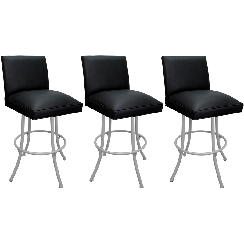 Pemberly Row Set of 3 Swivel Metal Stools - Noam in Black Vinyl & White