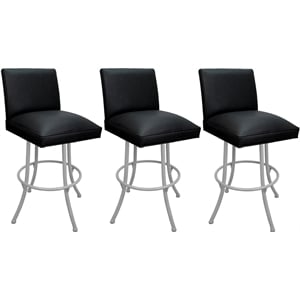 Pemberly Row Set of 3 Swivel Metal Stools - Noam in Black Vinyl & White