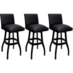 Pemberly Row Set of 3 Extra Tall Swivel Wood Stools in Black Vinyl with Black