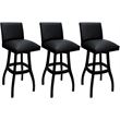Pemberly Row Set of 3 Extra Tall Swivel Wood Stools in Black Vinyl with Black