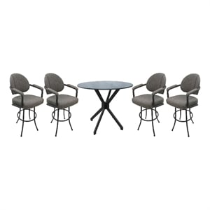 Pemberly Row Crackle Glass Metal Pub Set 26&quot Swivel Counter Stools Grey in Grey