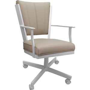 Pemberly Row Leather Dining Caster Chair Swivel Tilt in Tan on White