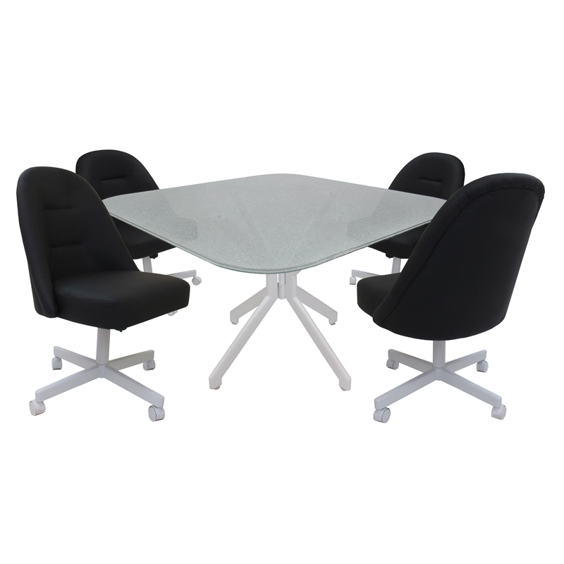 Pemberly Row Dinette Swivel Caster Chairs - Crackle Glass in Black Vinyl & White