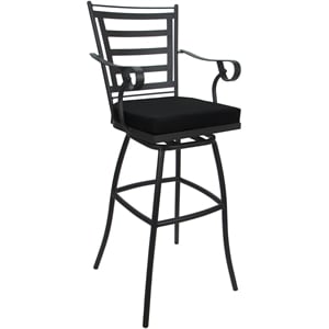 Pemberly Row Outdoor or Indoor Bar Stool 30&quot Seat - Arms in Black with Gray
