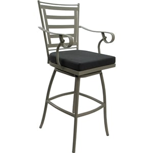 Pemberly Row Outdoor/Indoor Swivel Bar Stool 30&quot Seat - Arms in Charcoal & Beige