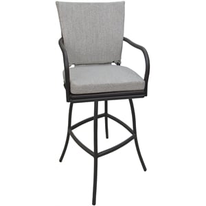 Pemberly Row Outdoor or Indoor 30&quot Bar Stool in White Linen with Gray