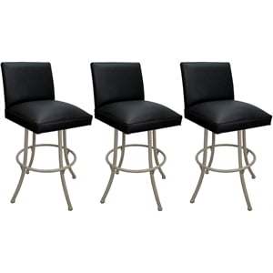 Pemberly Row Set of 3 Swivel Metal Stools - Noam in Black Vinyl & Beige