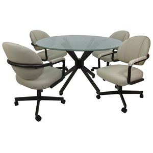 Pemberly Row Swivel Caster Chairs in Crackle Glass Ocean Beige Vinyl Coffee