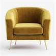 Pemberly Row Barrel Steel/Velvet Accent Chair with Gold Legs in Mustard Yellow