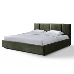 Pemberly Row Upholstered Platform King Bed with Channel Tufted Headboard - Green