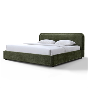 Pemberly Row Upholstered King Platform Bed with Rounded Headboard in Moss Green