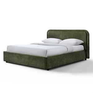 Pemberly Row Upholstered Queen Platform Bed with Rounded Headboard in Green