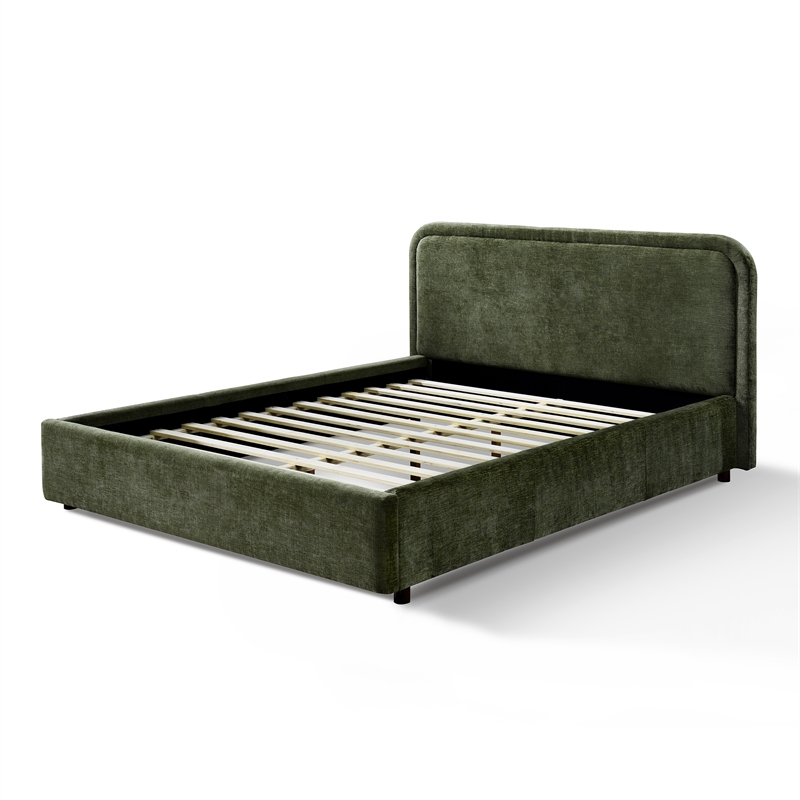 Pemberly Row Upholstered Queen Platform Bed with Rounded Headboard in Green