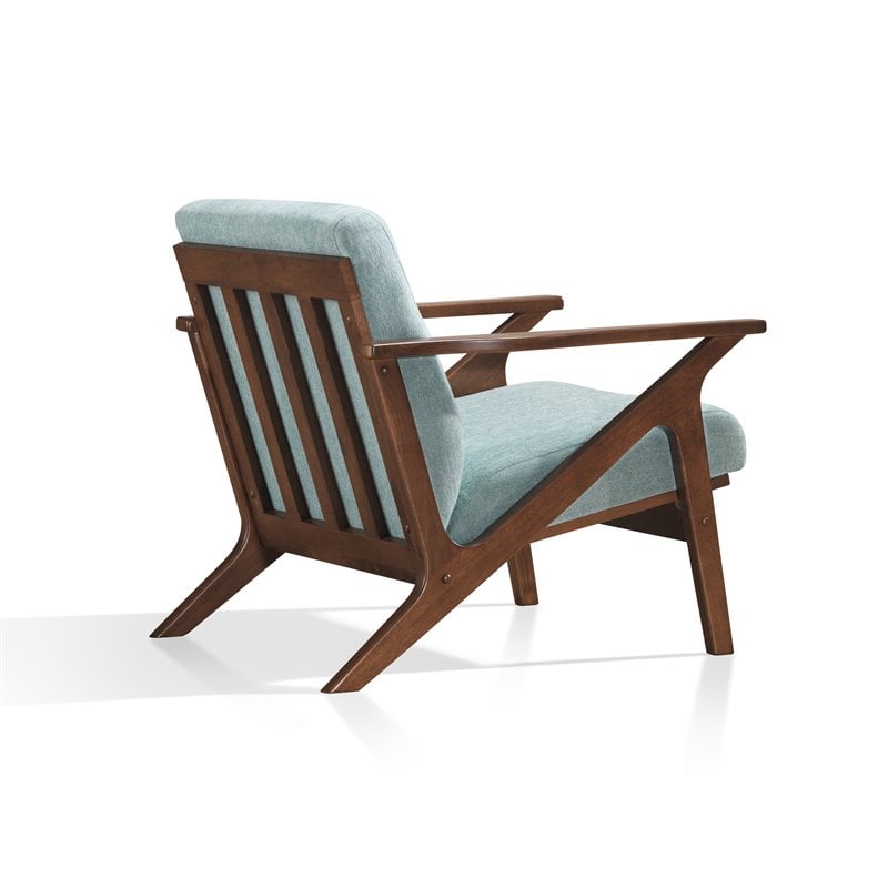 Pemberly Row Solid Wood and Fabric Upholstered Accent Armchair in Mint Blue