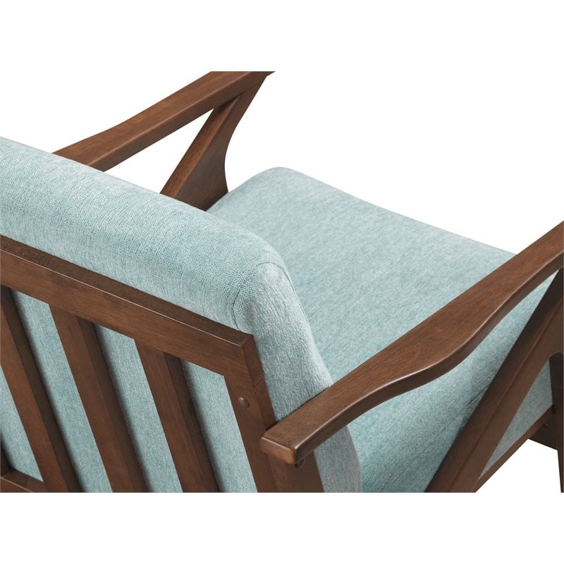 Pemberly Row Solid Wood and Fabric Upholstered Accent Armchair in Mint Blue