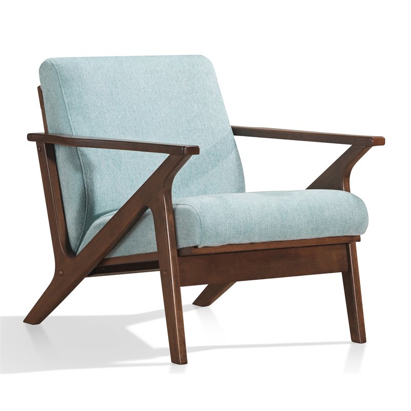 Pemberly Row Solid Wood and Fabric Upholstered Accent Armchair in Mint Blue