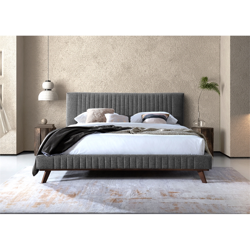 Pemberly Row Wood and Fabric Upholstered King Platform Bed in Dark Gray