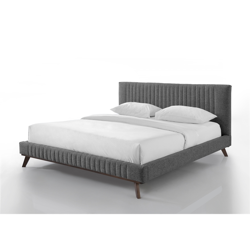 Pemberly Row Wood and Fabric Upholstered King Platform Bed in Dark Gray