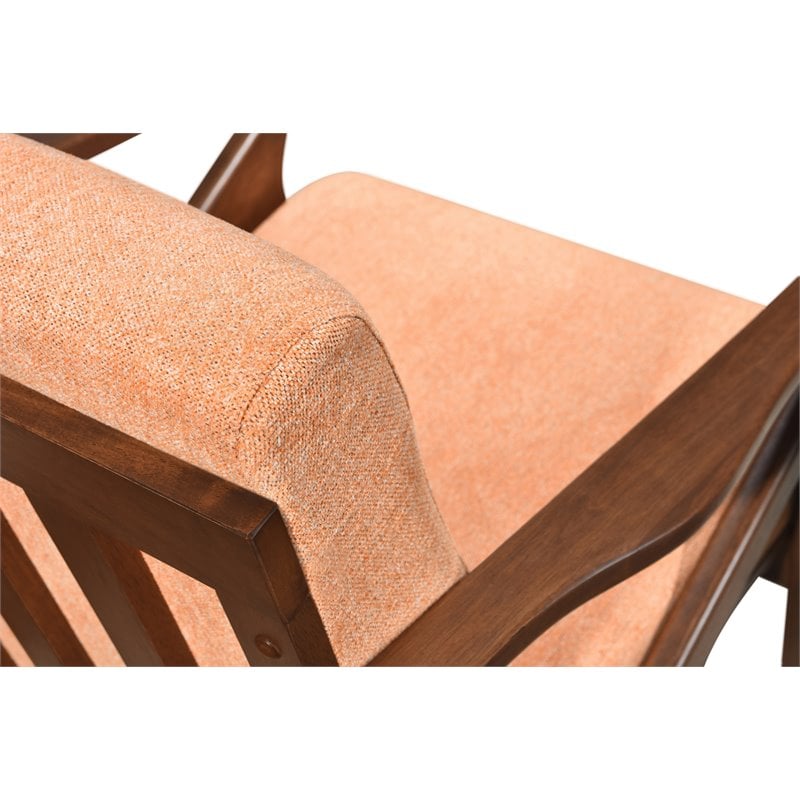 Pemberly Row Solid Wood and Fabric Upholstered Accent Armchair in Orange