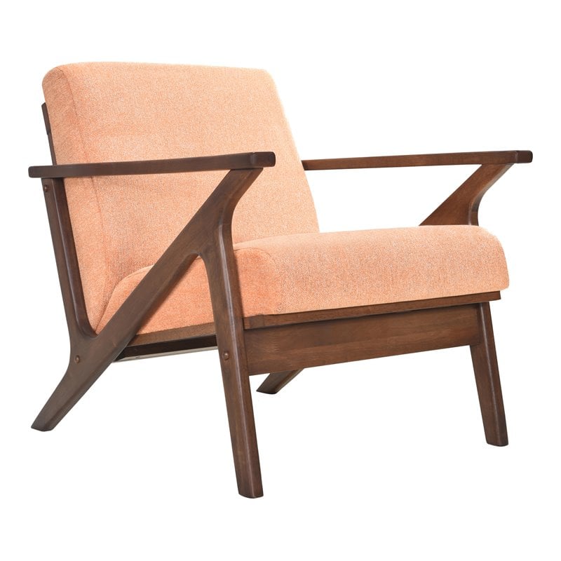 Pemberly Row Solid Wood and Fabric Upholstered Accent Armchair in Orange