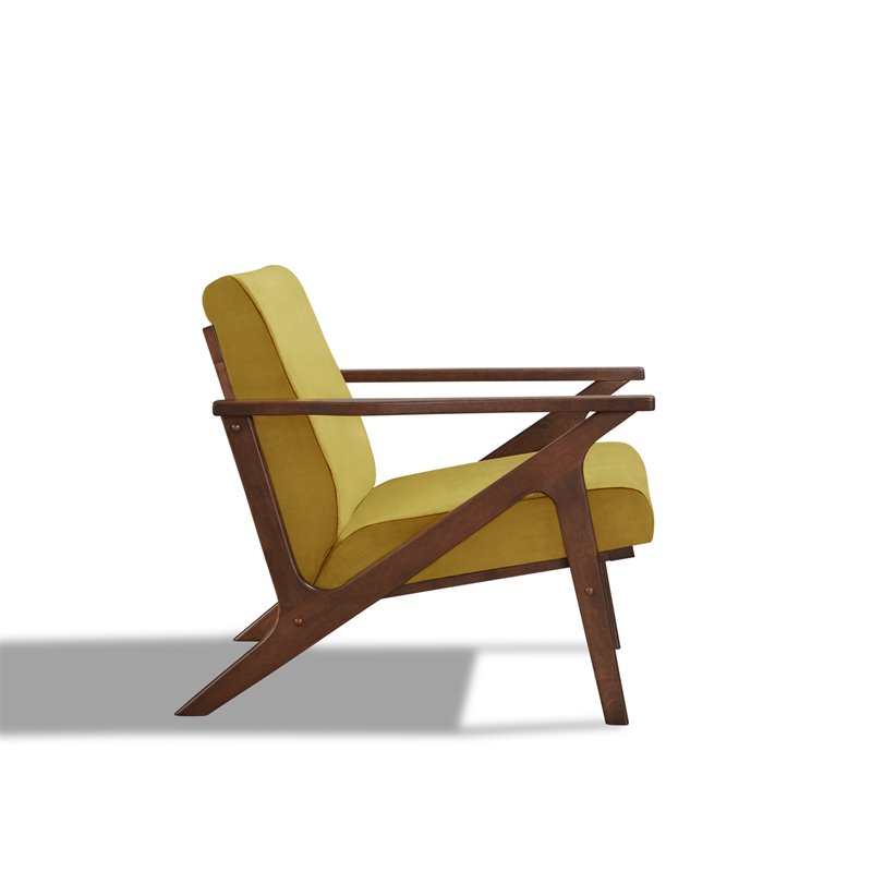 Pemberly Row Solid Wood and Velvet Upholstered Accent Armchair in Gold