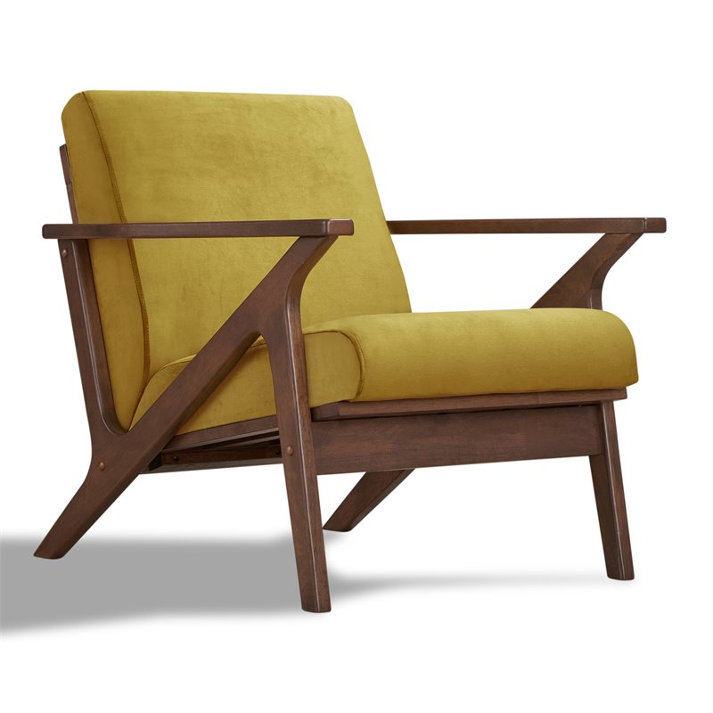 Pemberly Row Solid Wood and Velvet Upholstered Accent Armchair in Gold