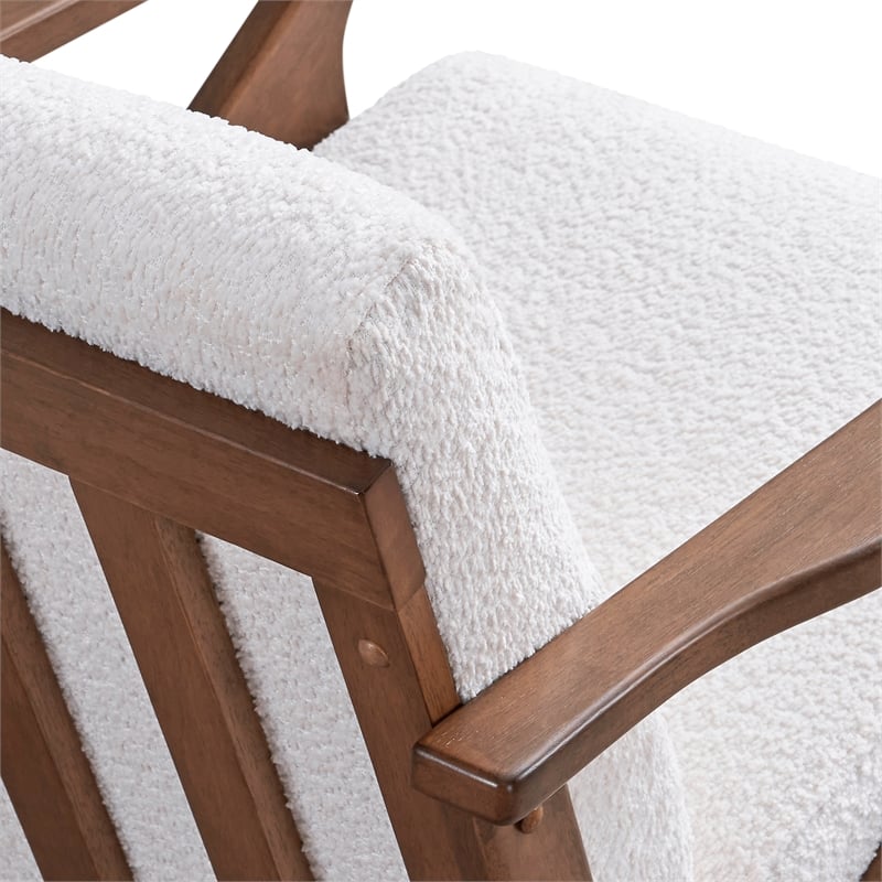 Pemberly Row Solid Wood and Boucle Upholstered Accent Armchair in White