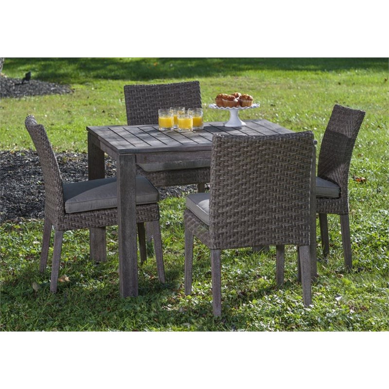 Pemberly Row 5 Piece Woven Wood Patio Dining Set with Cushions