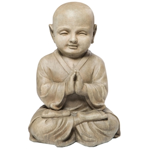 Pemberly Row Praying Buddha Fiberstone Garden Statue in Antique Brown