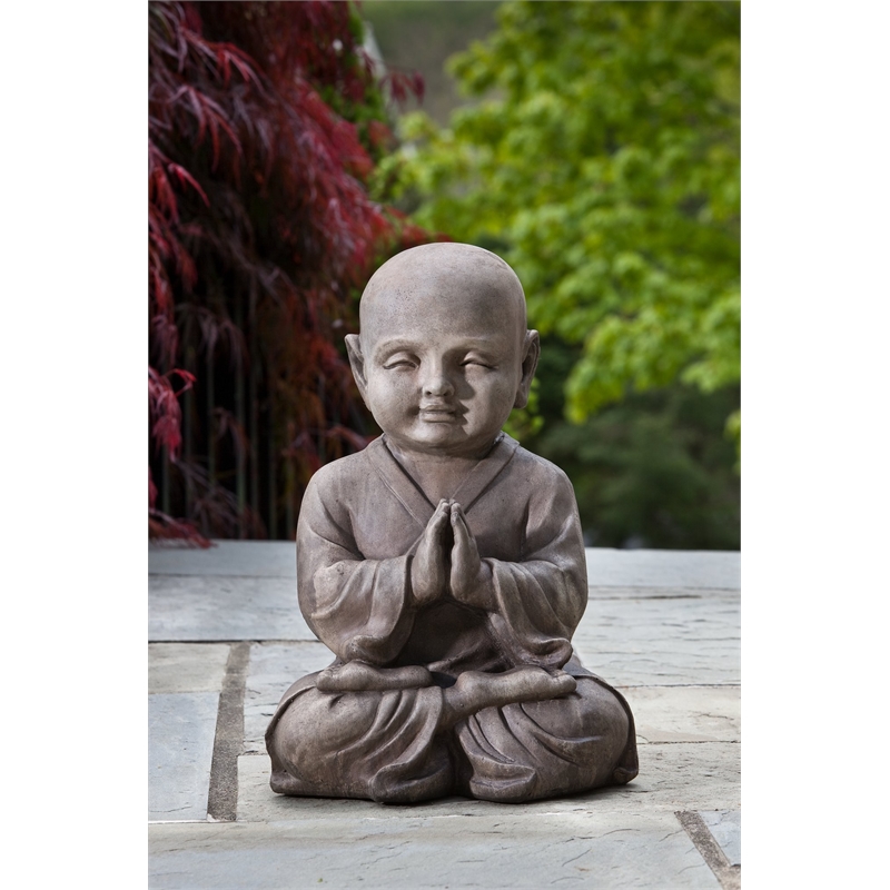 Pemberly Row Praying Buddha Fiberstone Garden Statue in Antique Brown