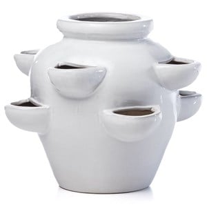 Pemberly Row 8 Pocket Handmade Ceramic Strawberry Planter in White