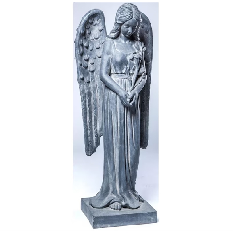 Pemberly Row Antique Fiber-Stone Standing Angel Garden Sculpture