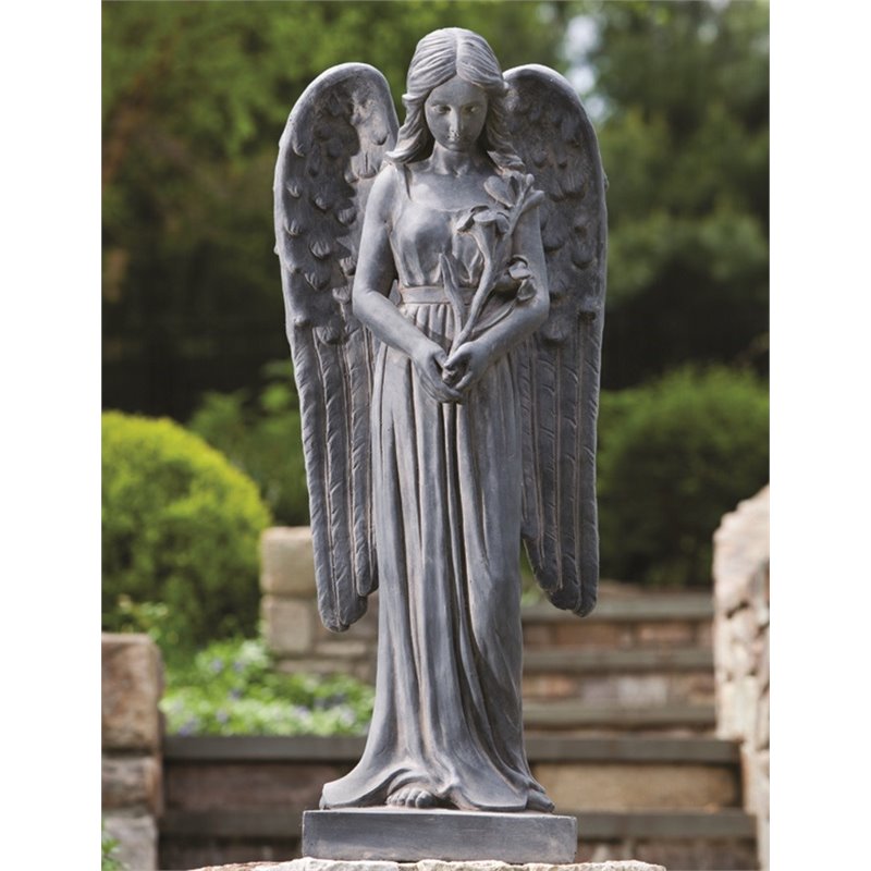 Pemberly Row Antique Fiber-Stone Standing Angel Garden Sculpture