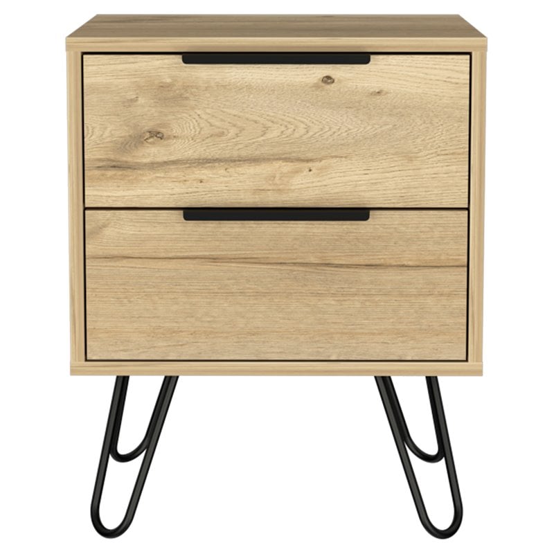 Pemberly Row Modern Metal Bedroom Nightstand with 2 Drawers in Light Oak