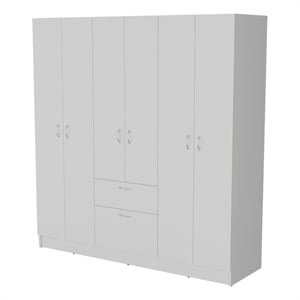 Pemberly Row 4-Door Wardrobe with Shelves and Drawer Engineered Wood in White