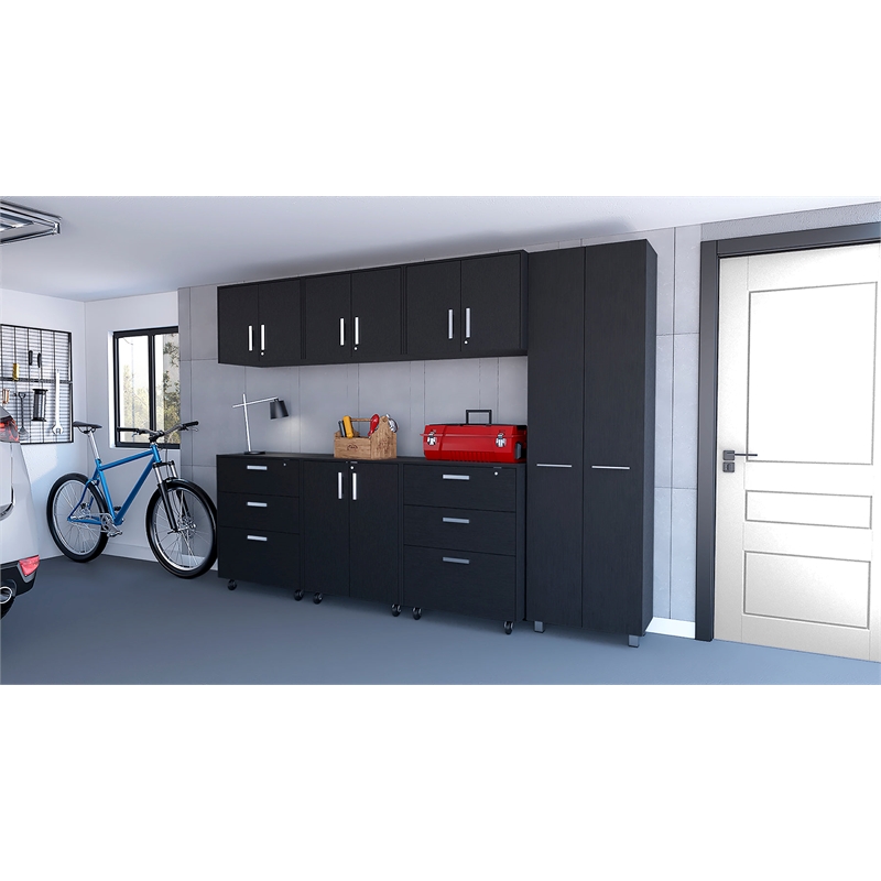 Pemberly Row 7 Piece Garage Storage Cabinet Set in Black Engineered Wood